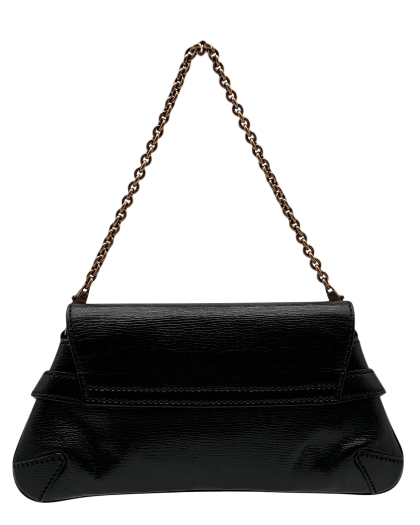 Gucci Vintage Black Leather Small Horsebit Shoulder Clutch Bag