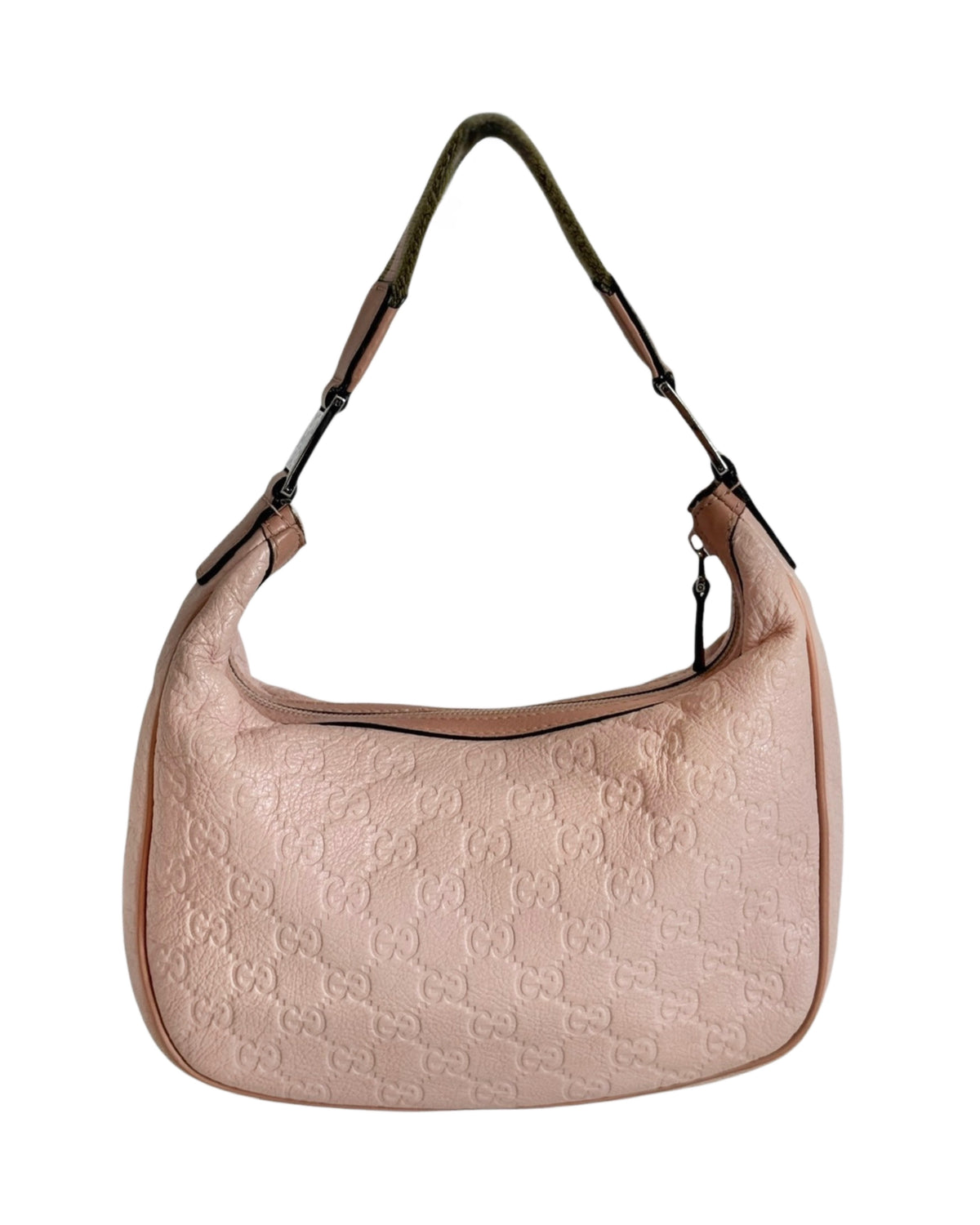 Gucci Vintage Light Pink GG Monogram Embossed Leather Small Shoulder Bag