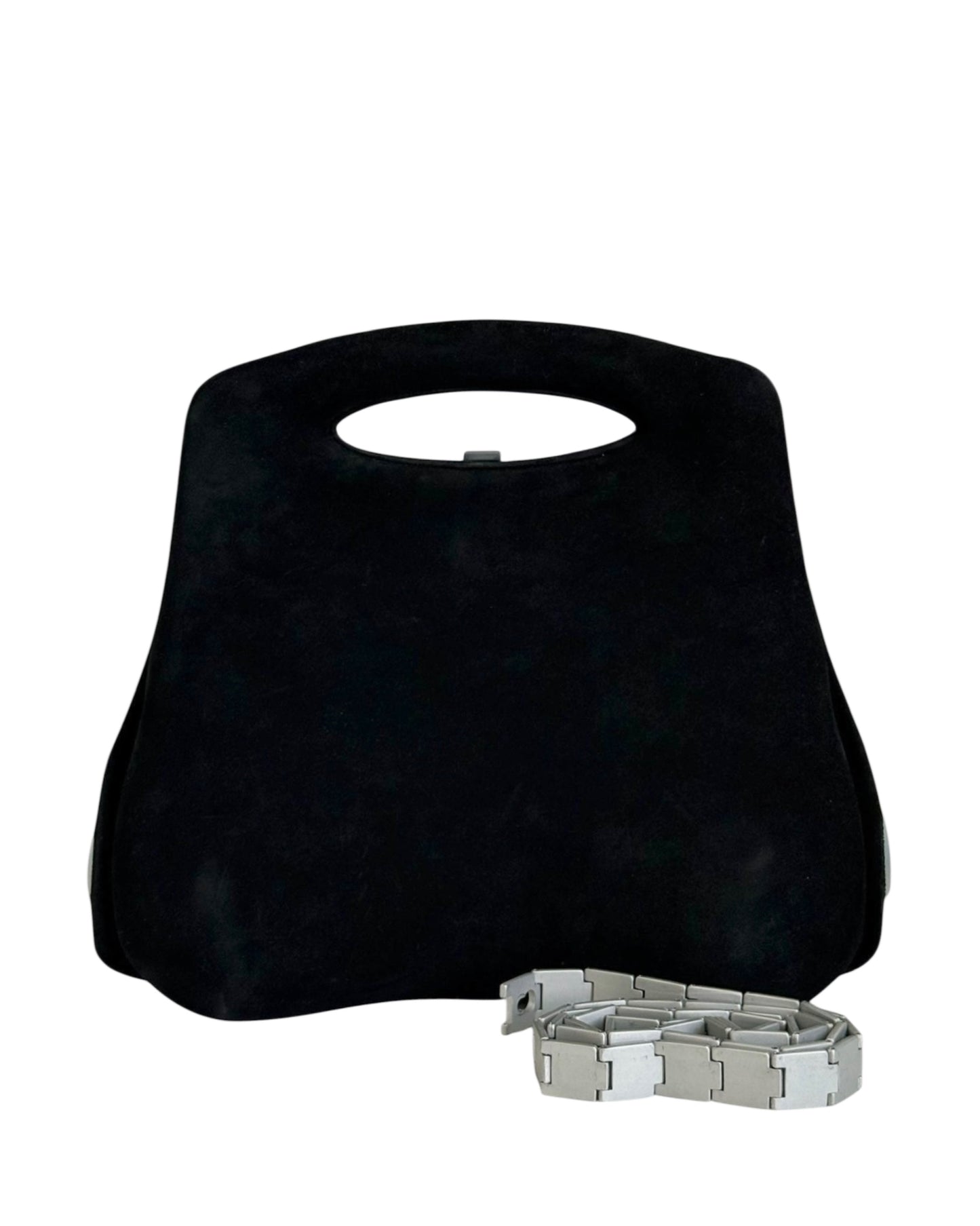 Chanel Vintage 90s Black Suede Millenium 2005 Hip Bum Frame Bag