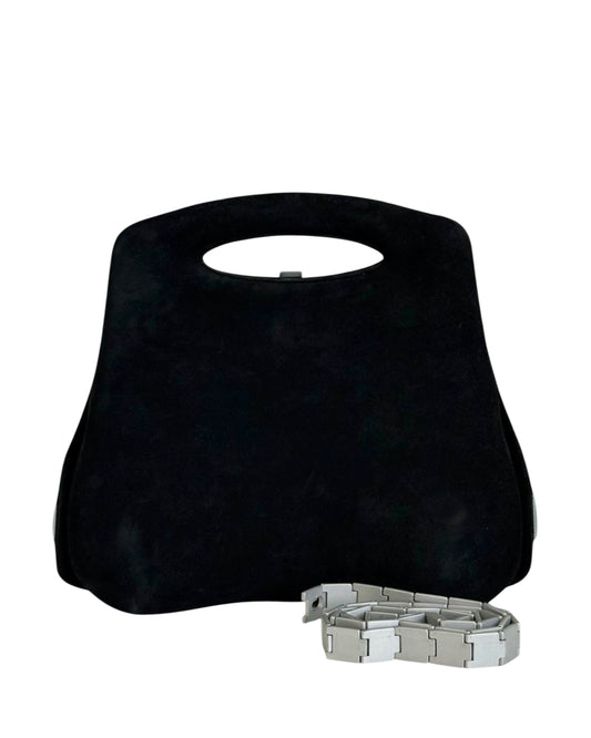 Chanel Vintage 90s Black Suede Millenium 2005 Hip Bum Frame Bag