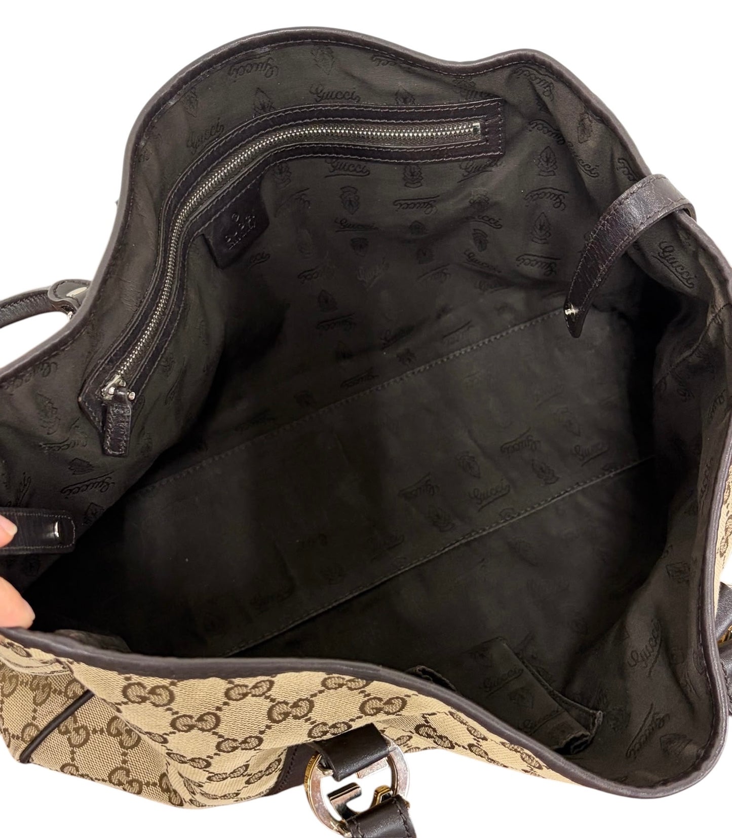 Gucci Vintage Brown GG Monogram Mixed Metal Interlocking GG Twins Shoulder Tote Bag