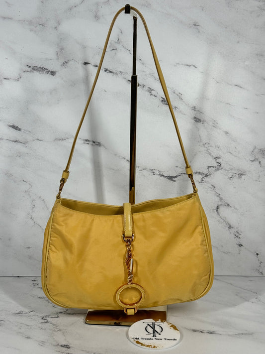 Prada Vintage Yellow Tessuto Nylon Cleo Shoulder Bag