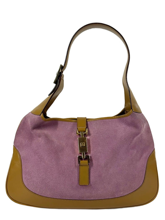 Gucci Vintage Pink Suede Brown Leather Trim Medium Jackie O Bag
