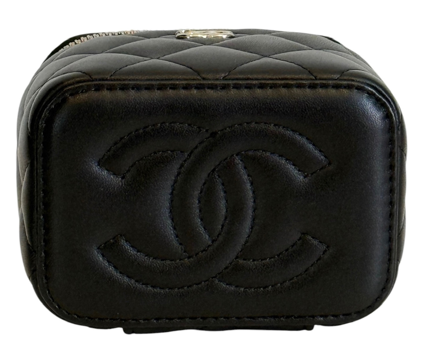 Chanel Black Quilted Lambskin Pearl Crush Vanity with Checkered Ball