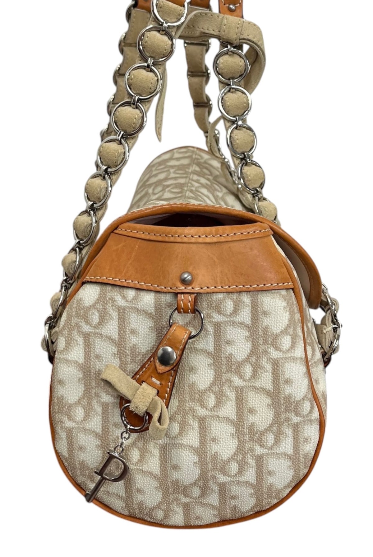 Dior Vintage 2006 Beige Monogram Canvas Romantique Heart Charm Medium Pochette Shoulder Bag