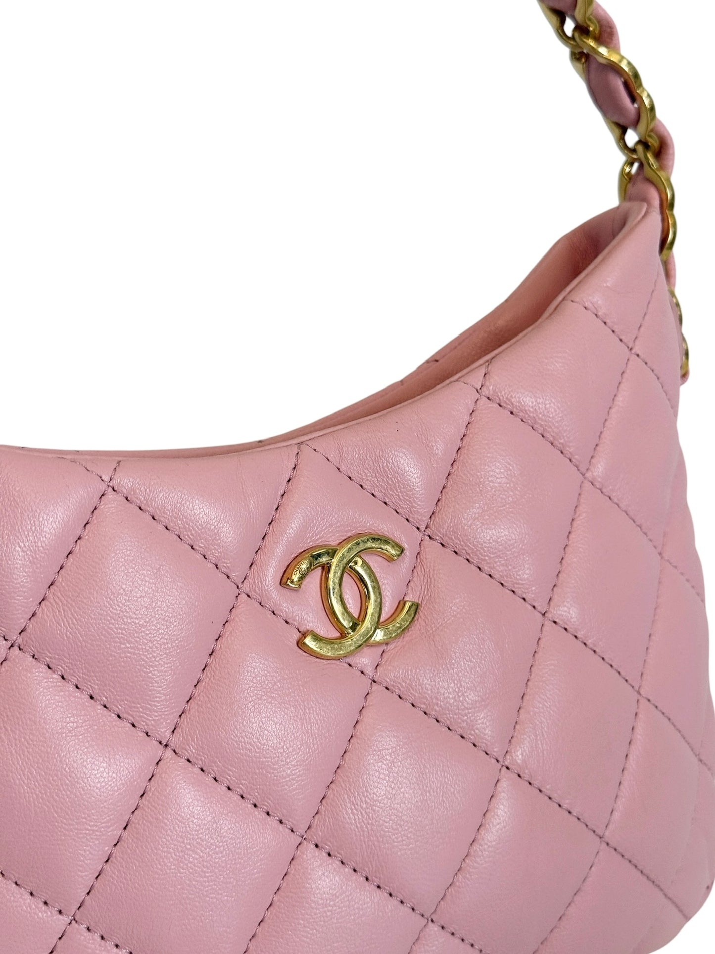 Chanel F/W 2022 Pink Quilted Lambksin CC Links Small Hobo Shoulder Bag
