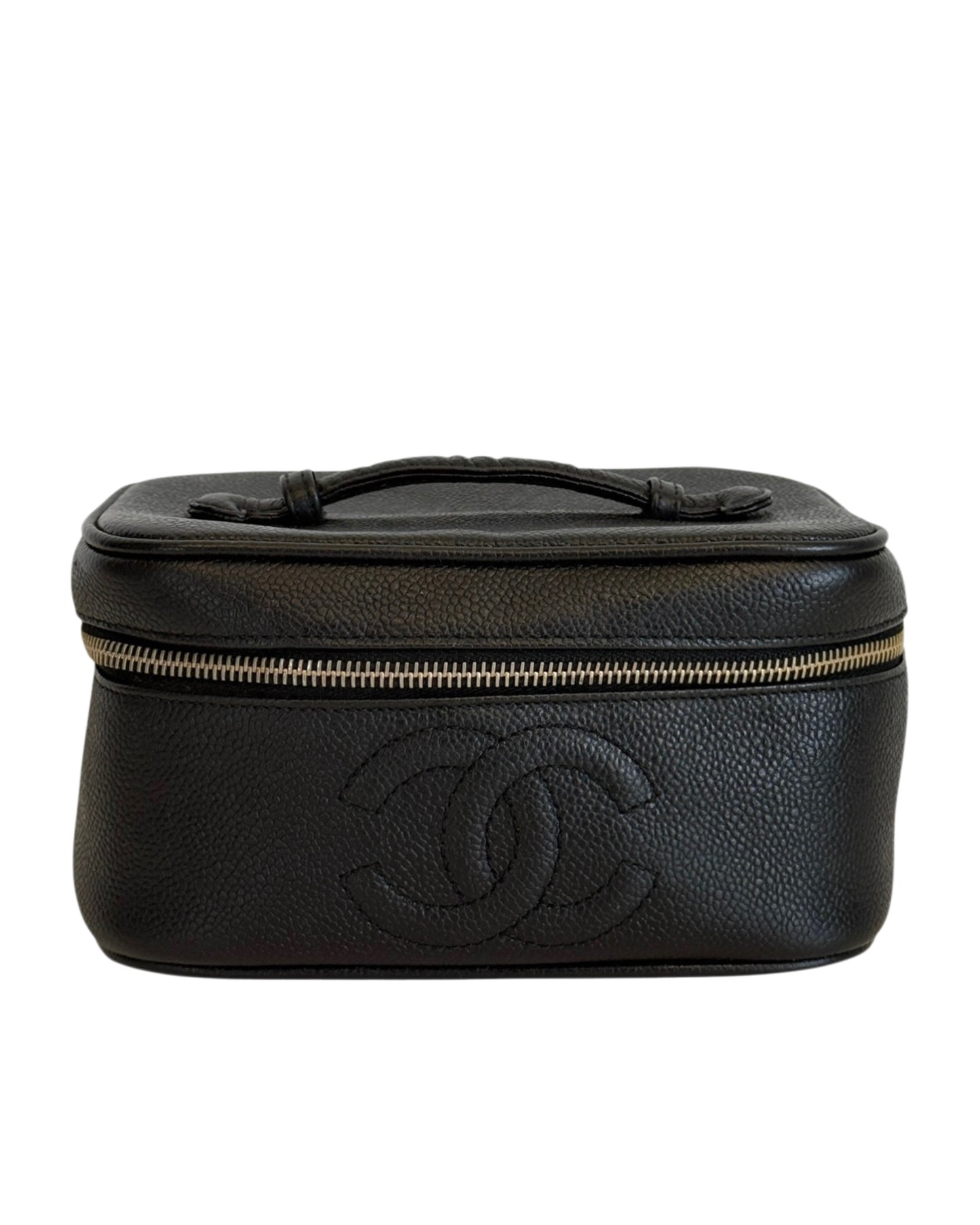 Chanel Vintage 90s Black Caviar Timeless CC Vanity Travel Makeup Case