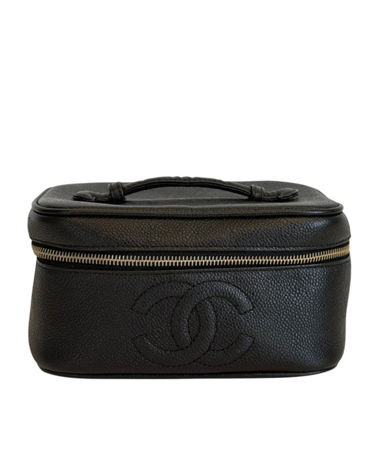 Chanel Vintage 90s Black Caviar Timeless CC Vanity Travel Makeup Case