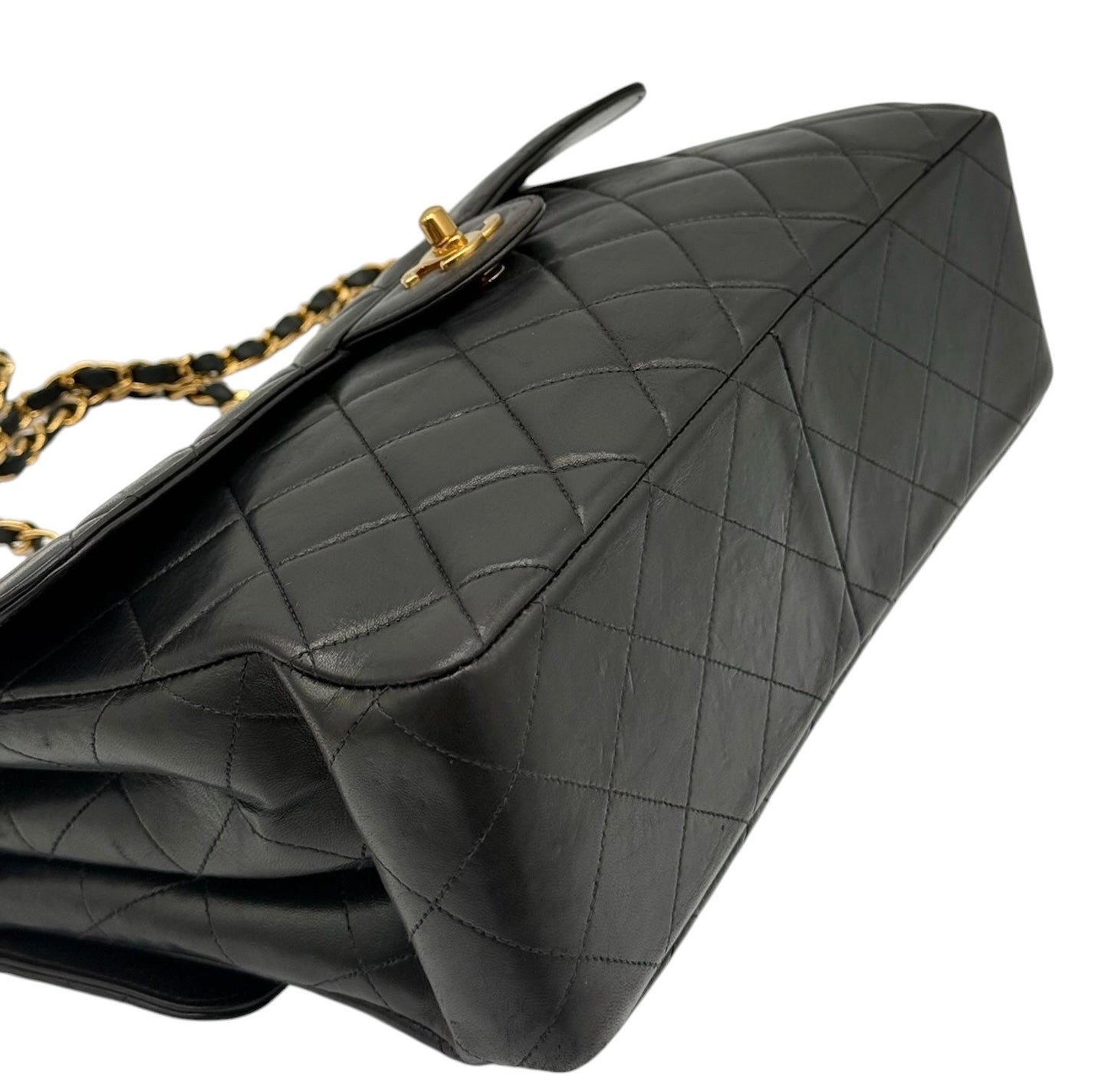 Chanel Vintage 90s Black Lambskin Two-Faced Double Sided Maxi Flap Bag with 24K GPHW
