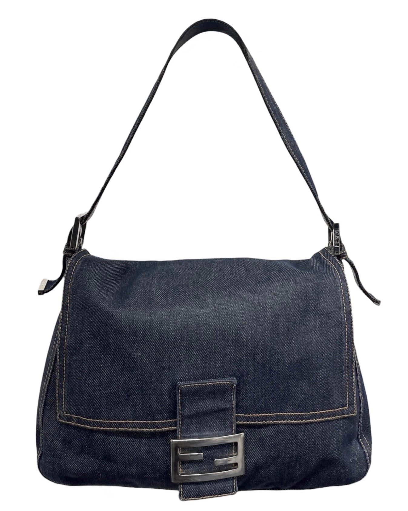 Fendi Vintage Classic Blue Denim Mamma Baguette Shoulder Bag
