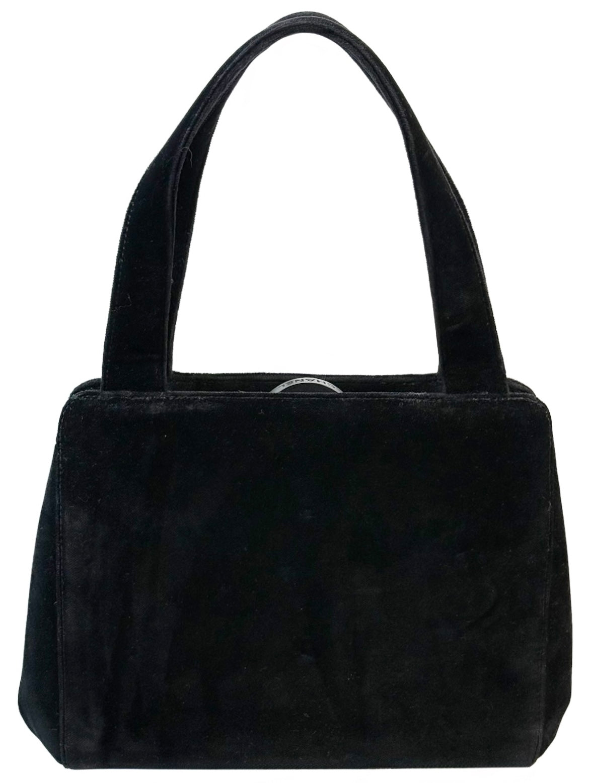 Chanel Vintage 1998 Black Velour Velvet CC Logo Kisslock Top Handle Mini Bag