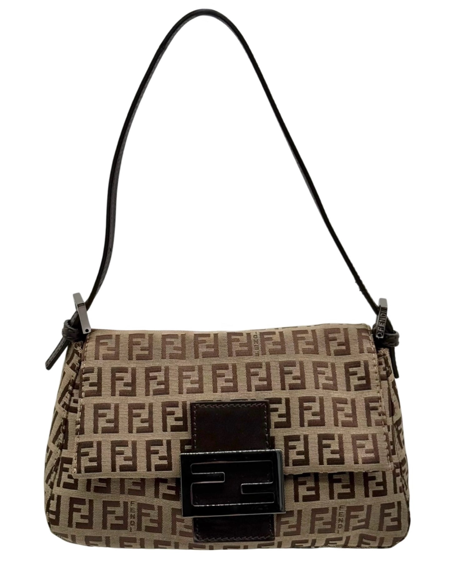 Fendi Vintage Light Brown Zucchino Zucca Monogram Mini Mamma Baguette Shoulder Bag