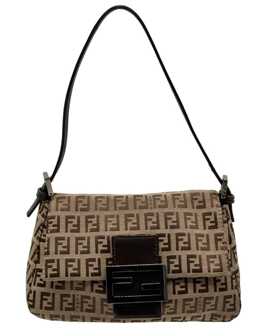 Fendi Vintage Light Brown Zucchino Zucca Monogram Mini Mamma Baguette Shoulder Bag