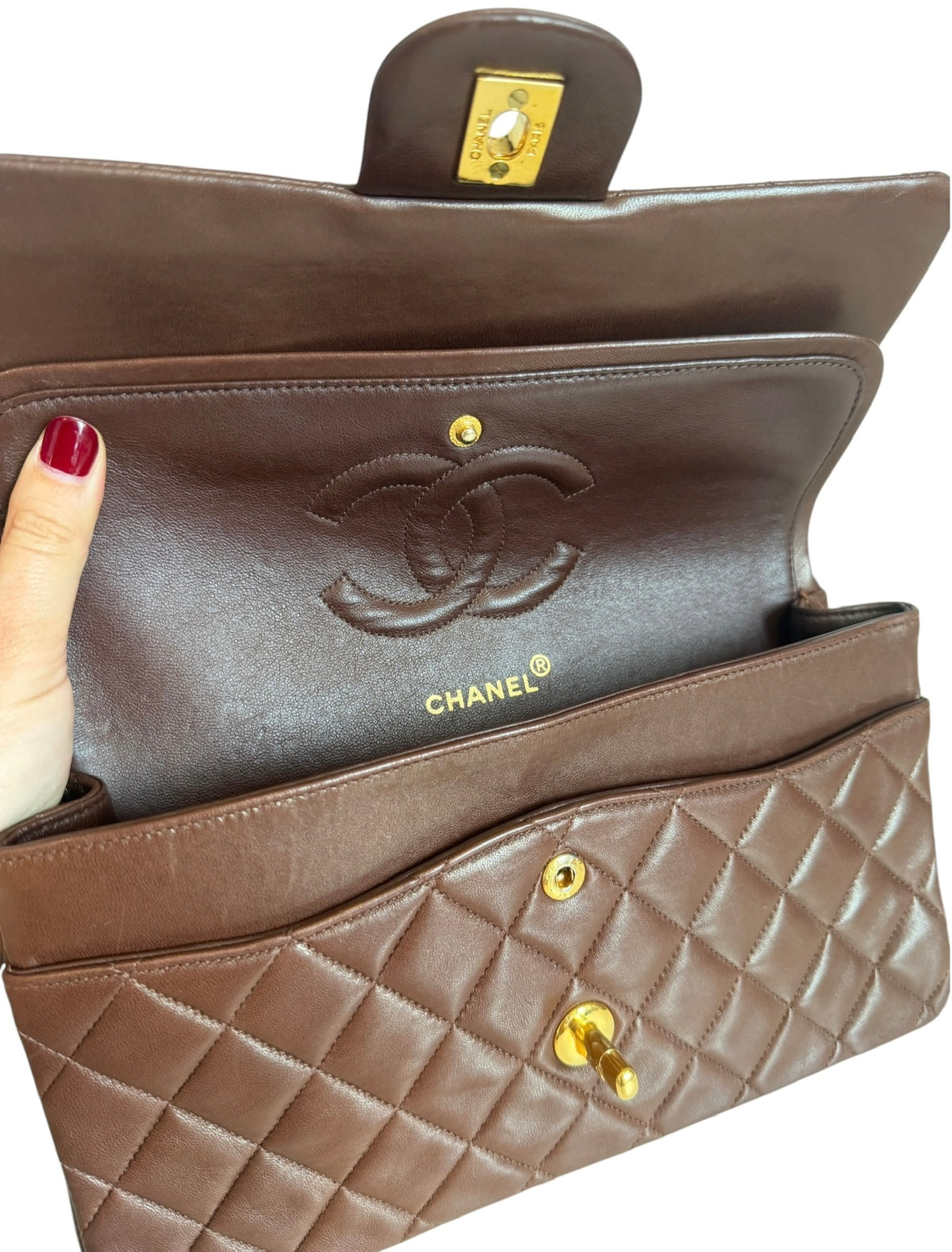 Chanel Vintage Early 90s Chocolate Brown Quilted Lambskin Medium Classic Double  Flap Bag with 24K GPHW
