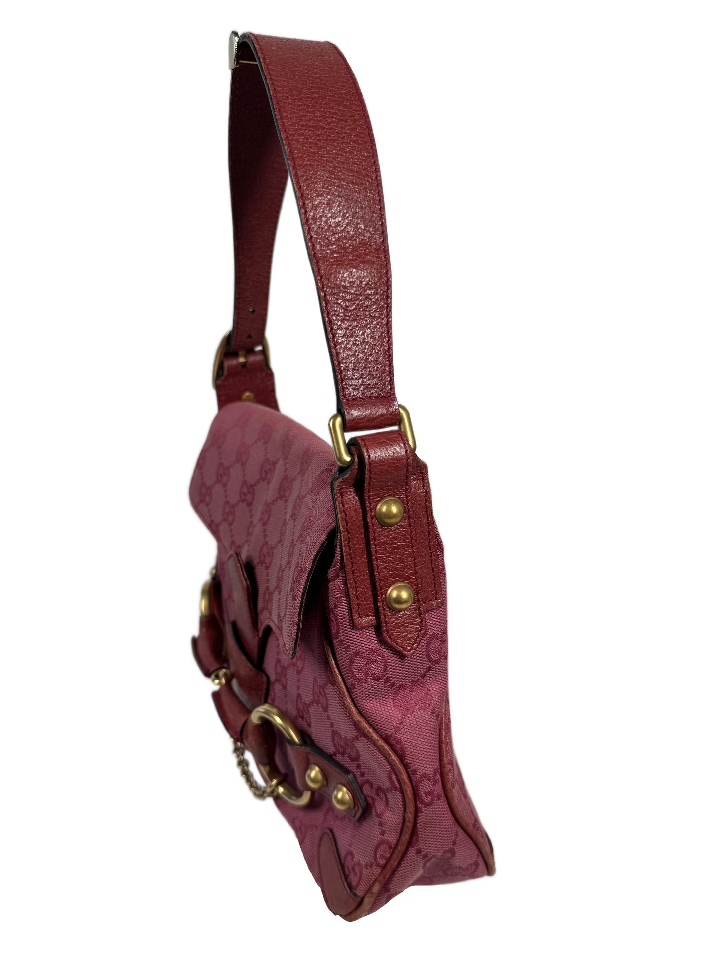 Gucci Vintage Fuchsia Pink GG Monogram Small 1955 Horsebit Shoulder Bag