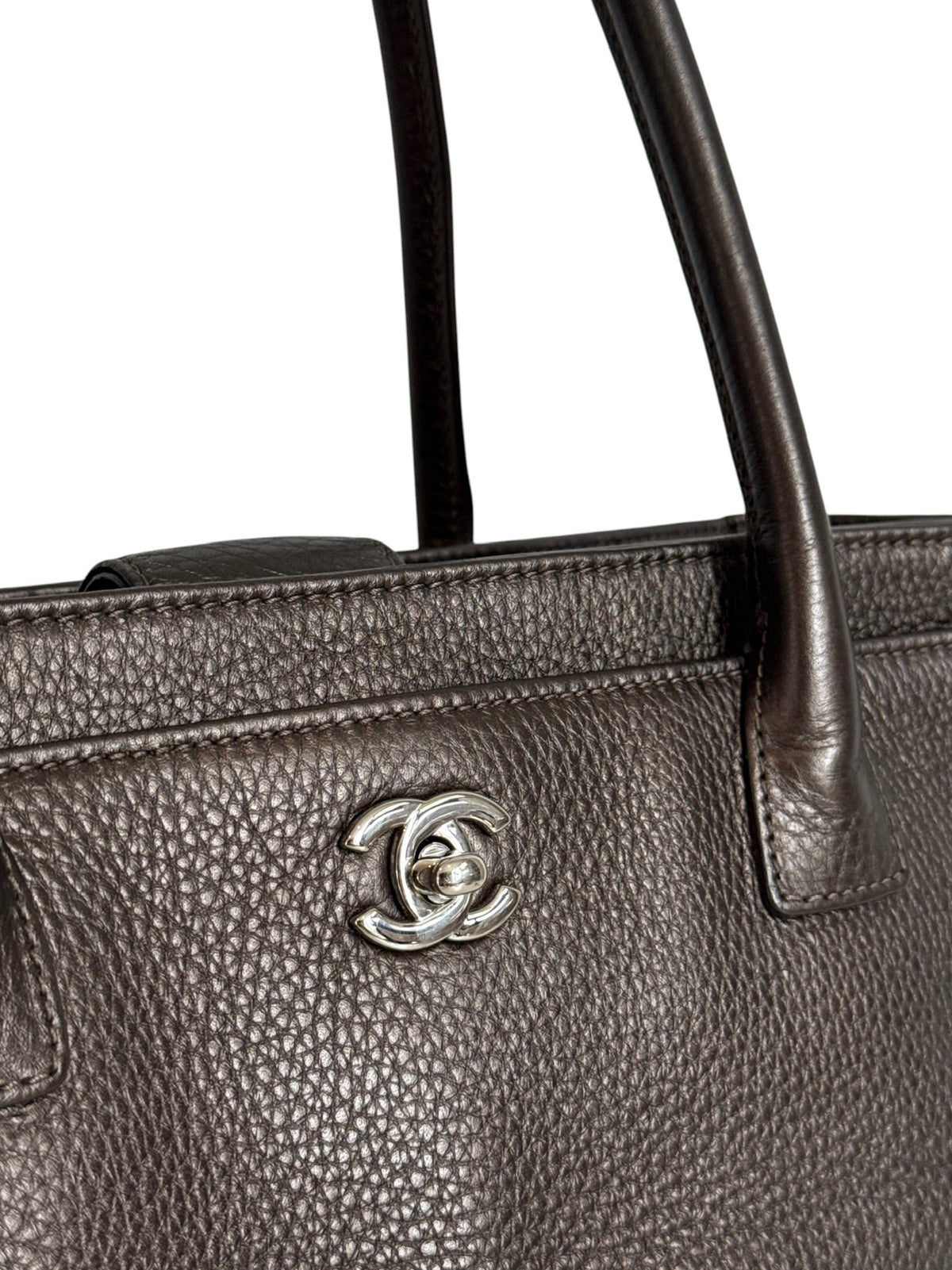 Chanel 2014 Metallic Pewter Brown Deerskin Leather Small Cerf Executive Shoulder Tote Bag with SHW