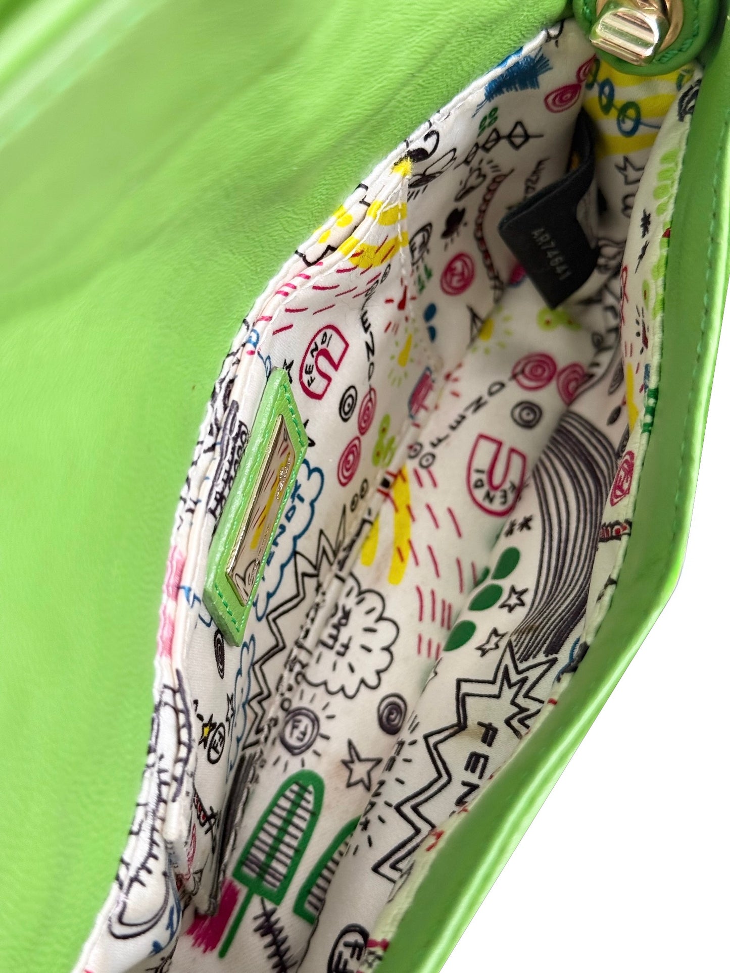 Fendi Vintage Green Nappa Embossed Logo Leather Shoulder Mini Baguette Shoulder Bag