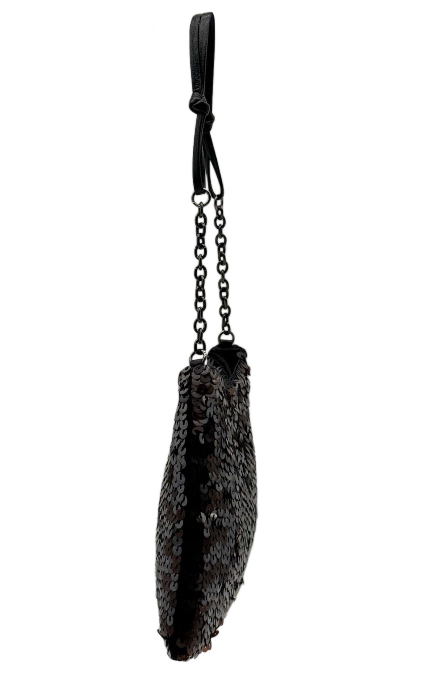 Prada Vintage Metallic Black Satin Sequin Micro Cleo Evening Mini Bag