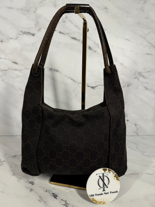 Gucci Vintage Mini / Small Brown Denim GG Monogram Canvas Shoulder Bag