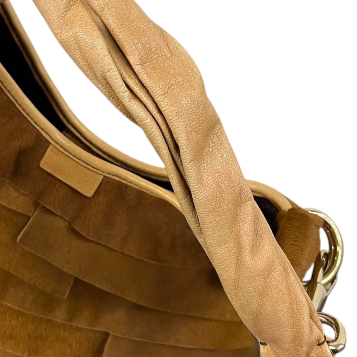 Yves Saint Laurent / YSL Vintage Light Brown Pony Hair Small St Tropez Ruffle Hobo Shoulder Bag