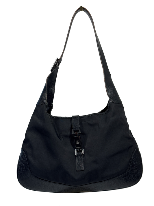 Gucci Vintage Black Nylon & Leather Large Jackie O Hobo Shoulder Bag