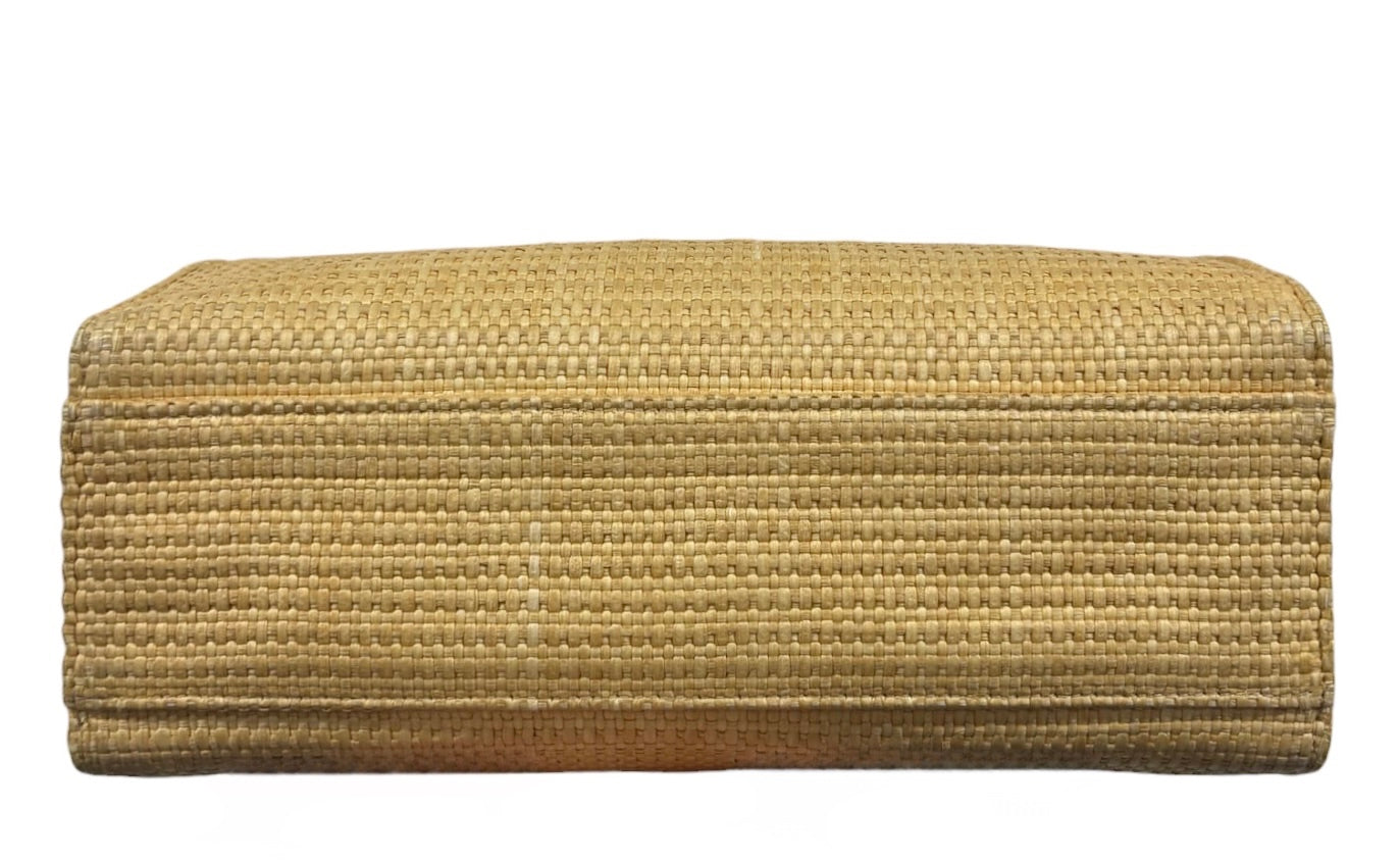 Chanel Vintage 2000 Beige Raffia Turnlock Shoulder Tote Bag with 24K Gold Plated Hardware 
