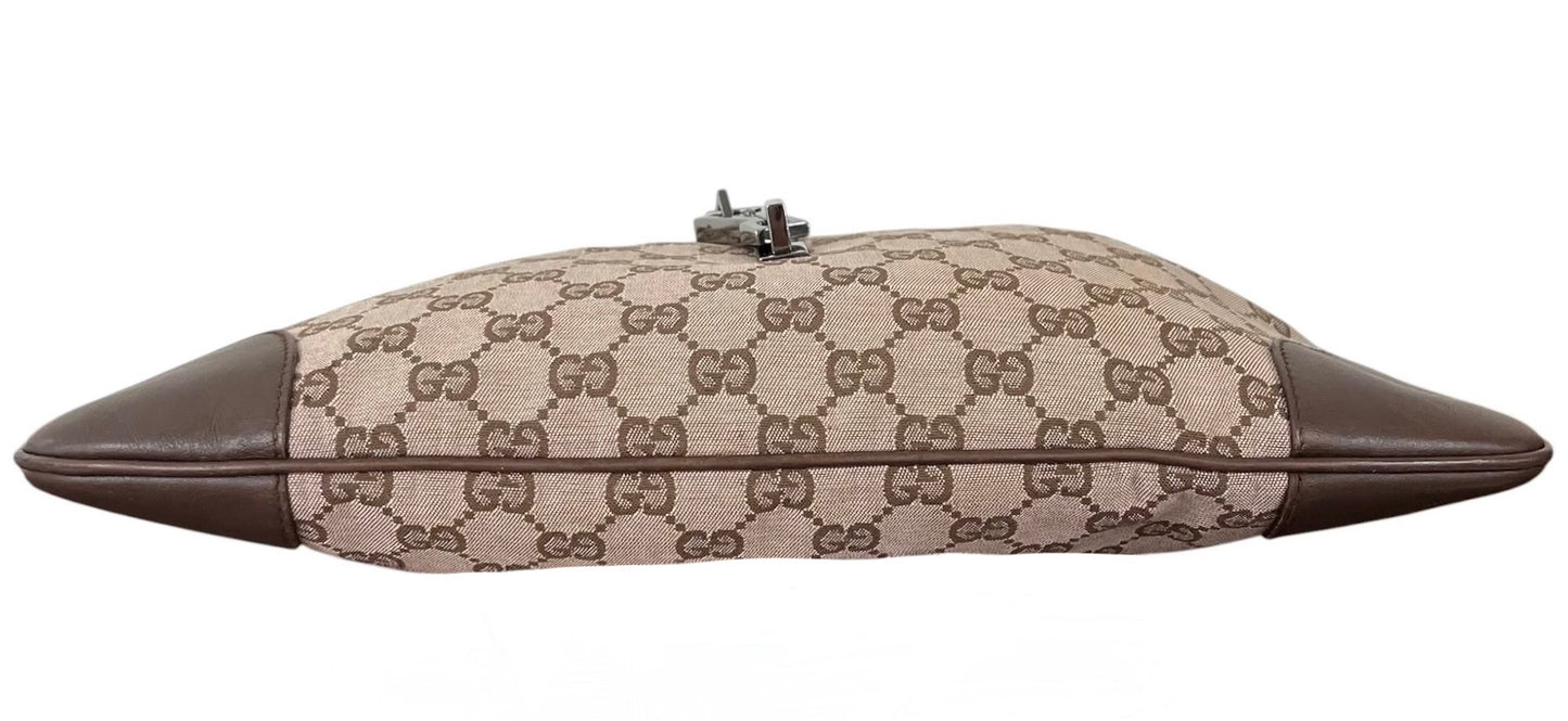 Gucci Vintage Light Brown Satin GG Monogram Medium Jackie Shoulder Bag