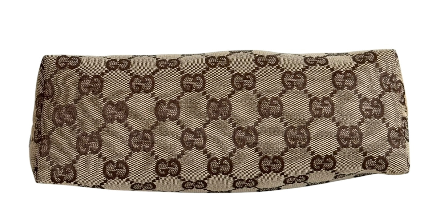 Gucci Vintage Brown GG Monogram Small Pochette Shoulder Bag with Dark Brown Leather Trim