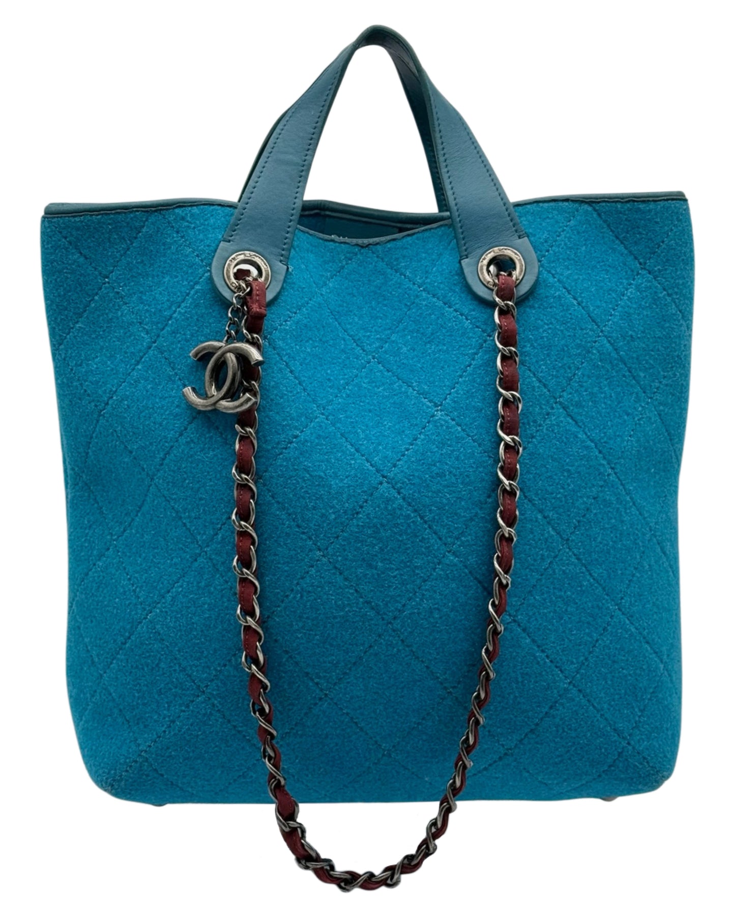 Chanel 2011 Blue Quilted Wool Two-Way CC Chain Shoulder Tote Bag