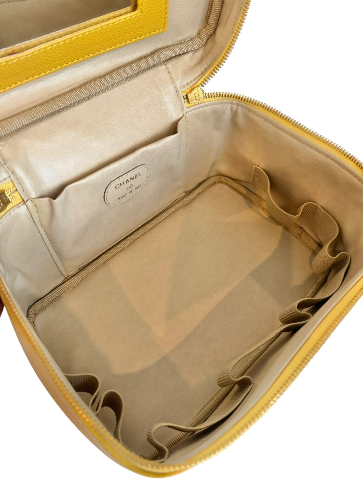 Chanel Vintage Late 90s Yellow Caviar Leather CC Logo Large Horizontal Vanity Case with 24K GPHW