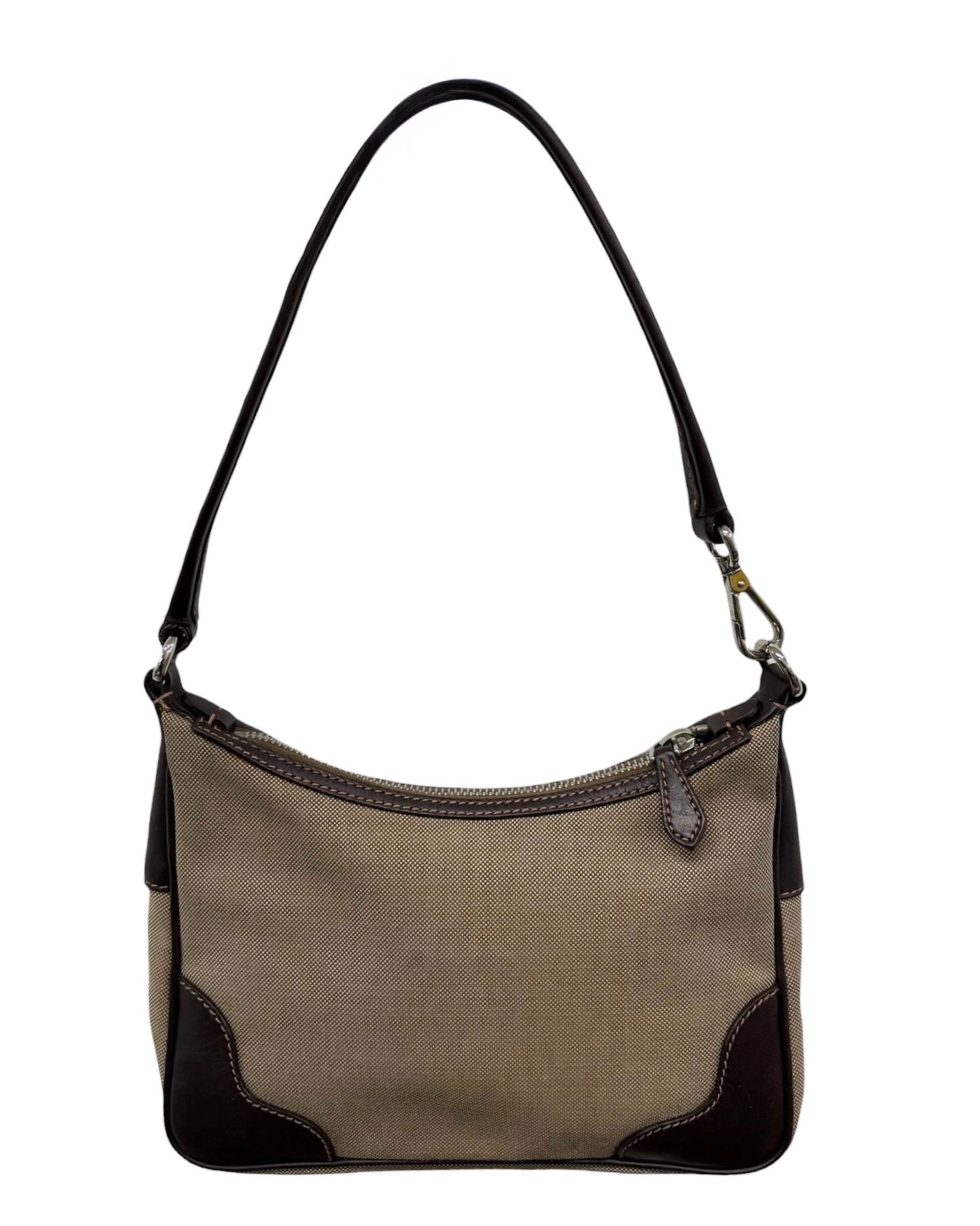 Prada Vintage Brown Jacquard Canapa Canvas Square Shoulder Pochette Bag