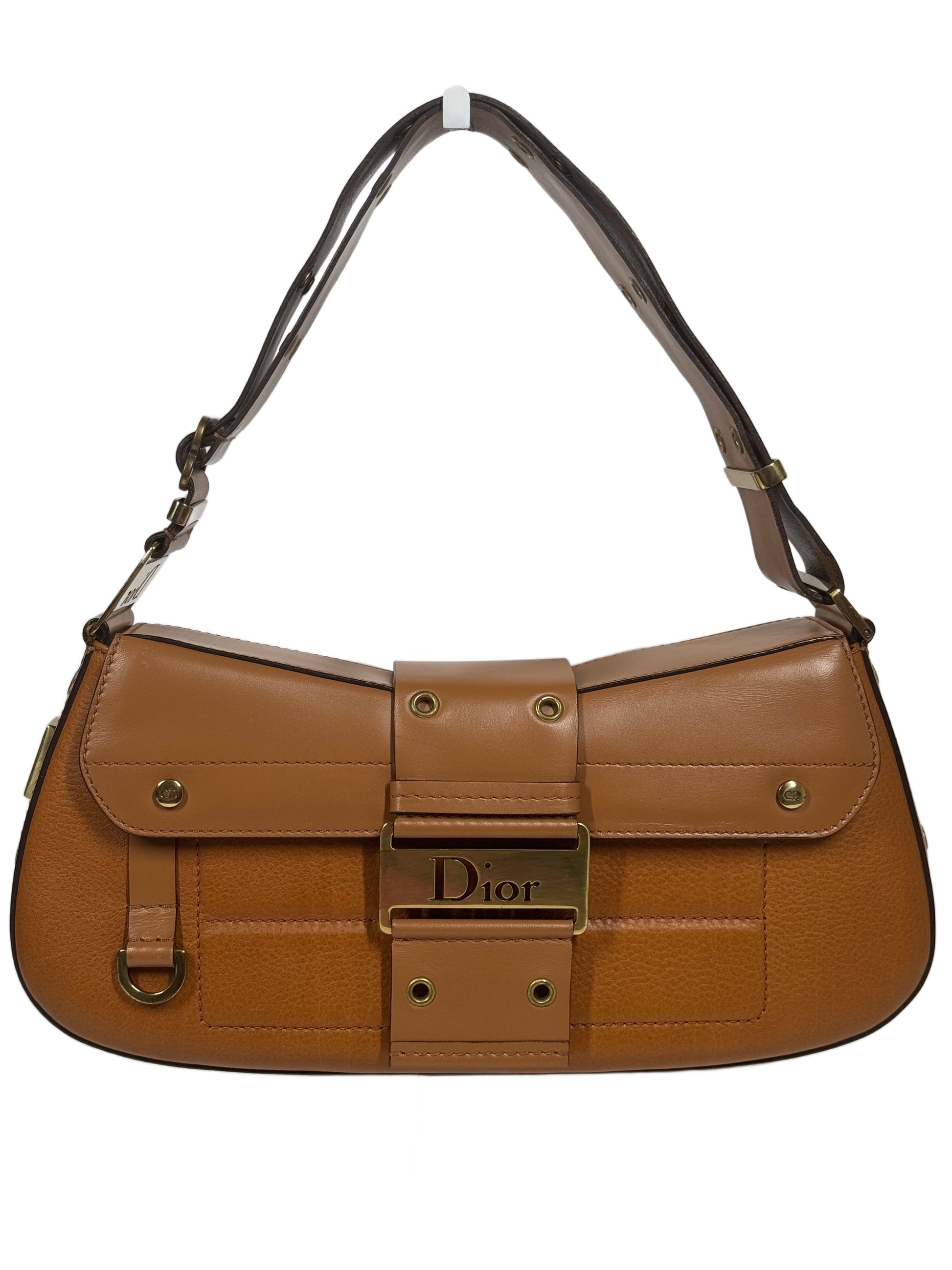 Dior Vintage 2002 Camel Brown Leather Columbus Street Chic Shoulder Bag