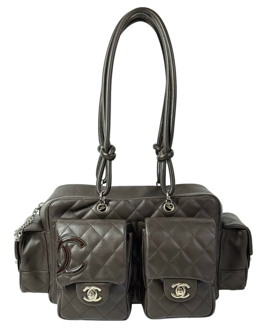 Chanel Vintage Dark Brown Quilted Lambskin Cambon CC Turnlock Small Reporter Shoulder Bag
