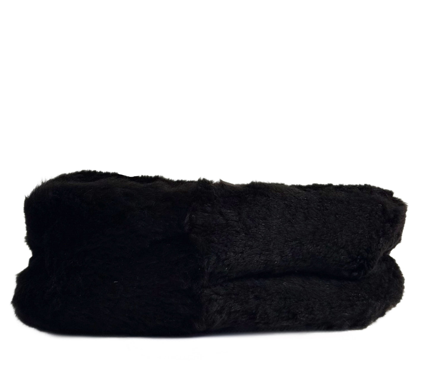 Fendi Vintage Black Rabbit Fur Mini Mamma Baguette Shoulder Bag