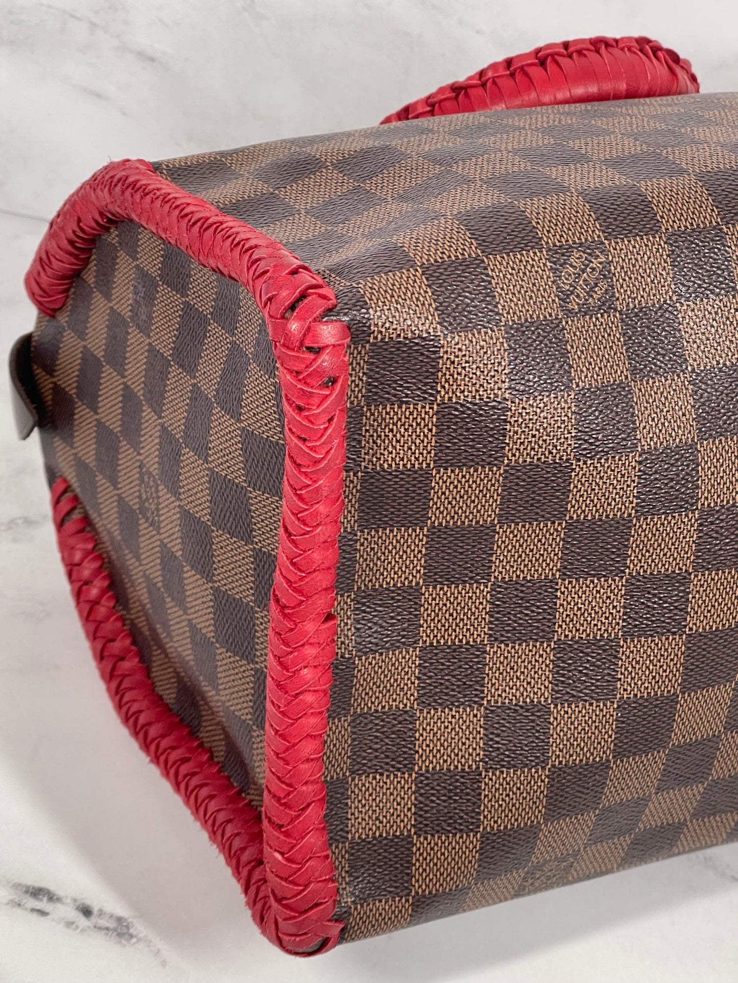 Louis Vuitton Damier Ebene Speedy 30 - Altered with Red Leather Trim Braiding