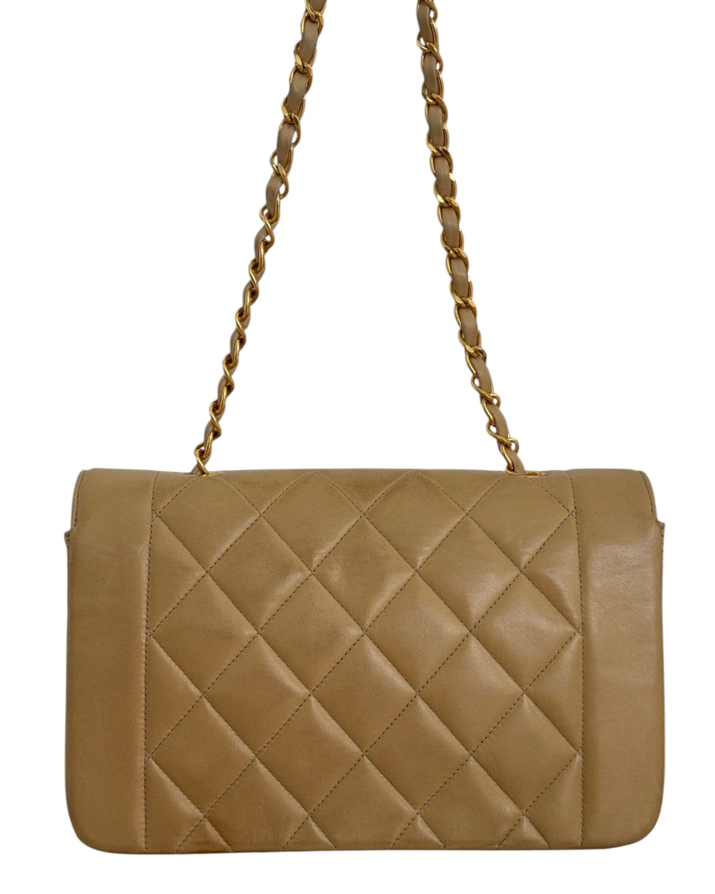 Chanel Vintage 90s Beige Quilted Lambskin Small Diana Classic Flap Bag with 24K GPHW
