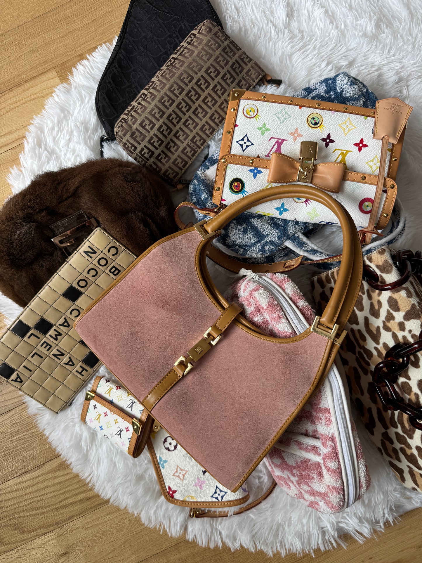 Gucci Vintage Pink Suede Brown Leather Trim Small Jackie Bag