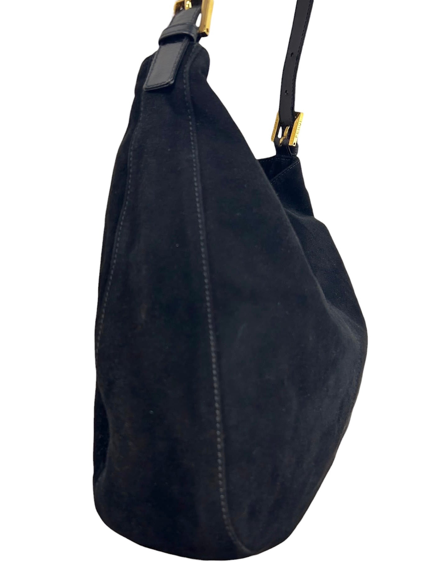 Fendi Vintage Black Suede Large Hobo Crossbody Messenger Baguette Bag 
