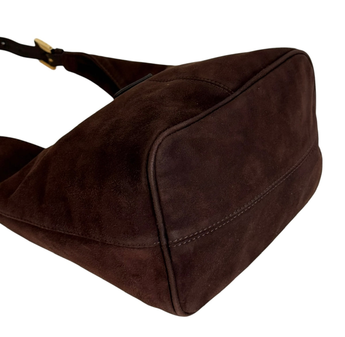 Fendi Vintage Brown Suede Hobo Bucket Shoulder Baguette Bag with Purple Glitter Logo
