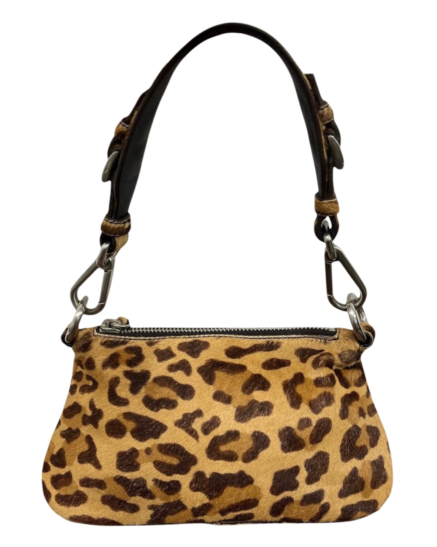 Prada Vintage Brown Leopard Print Pony Hair Cavallino Small Shoulder Bag 