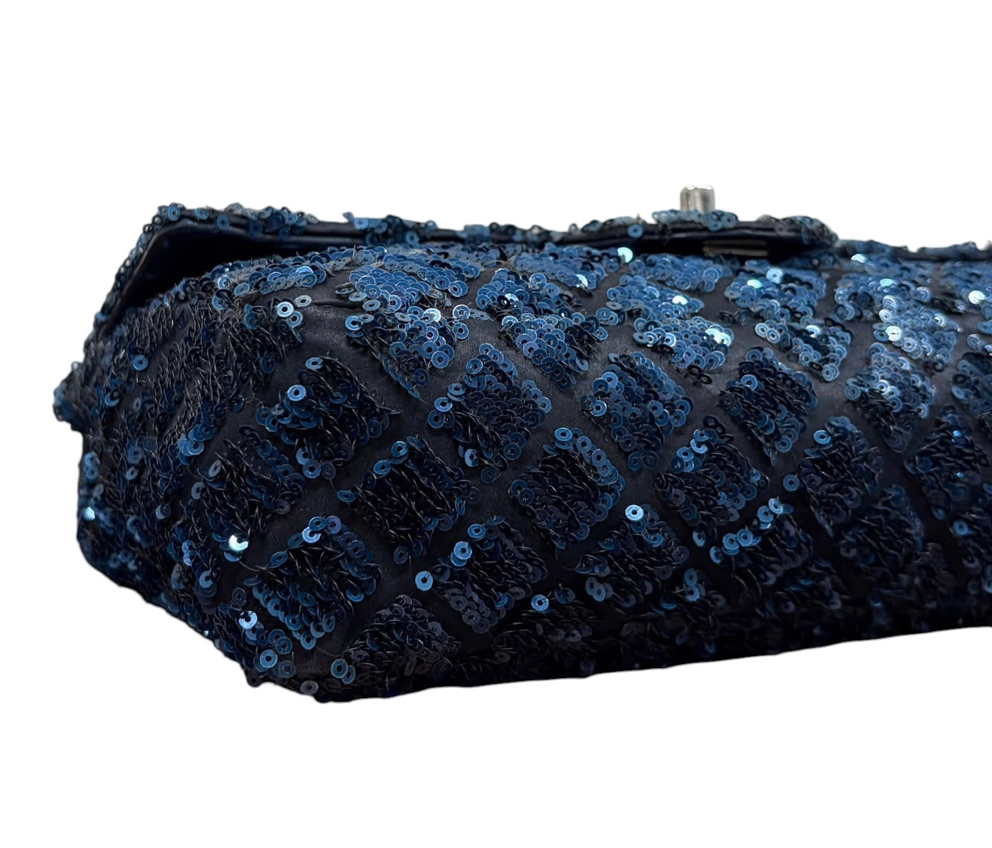 Chanel 2012 Navy Blue Quilted Sequin Medium Single Flap Bag with Silver Hardware