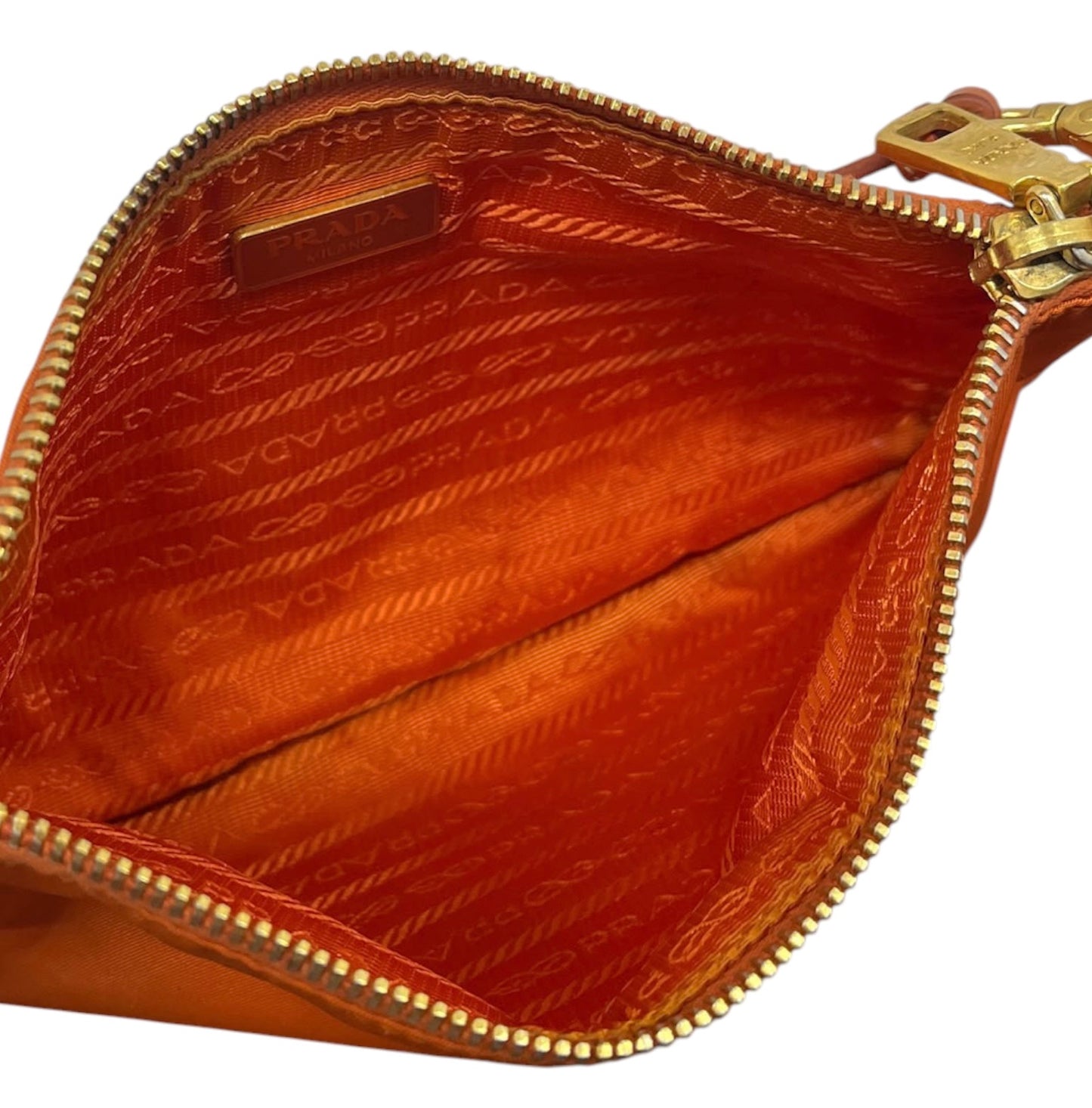 Prada Vintage Orange Nylon Rectangular Flat Small Shoulder Pochette Bag