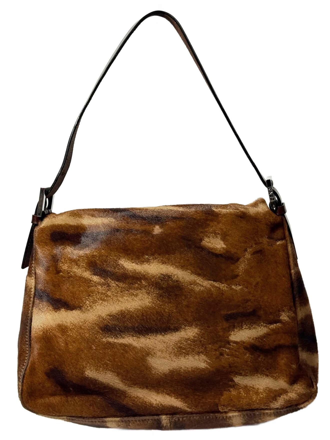 Fendi Vintage Brown Animal Print Pony Hair Mamma Baguette Shoulder Bag