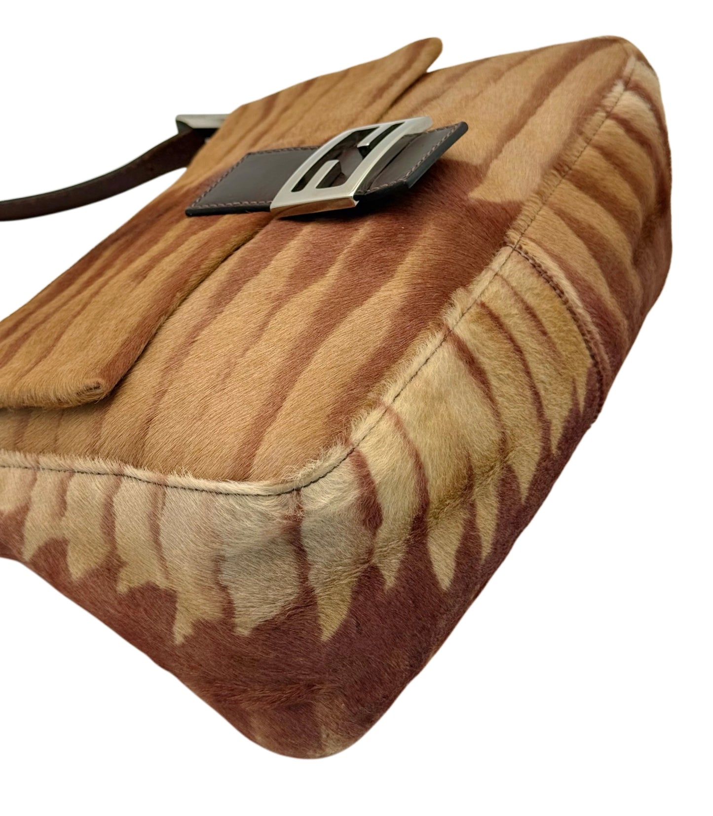 Fendi Vintage Brown Giraffe Animal Print Pony Hair Mamma Baguette Shoulder Bag