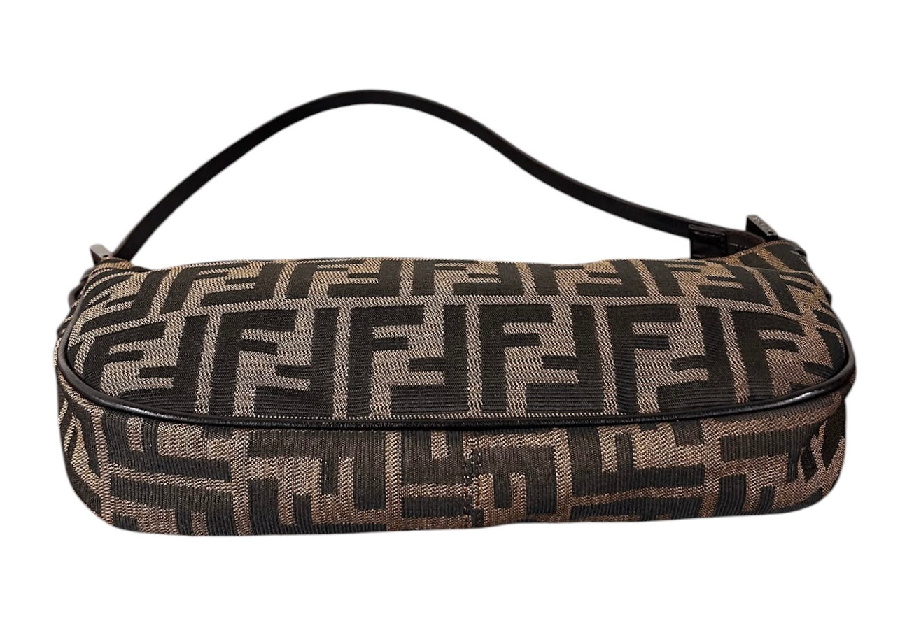 Fendi Vintage Brown Zucca Monogram Medium Boat Pochette Shoulder Bag