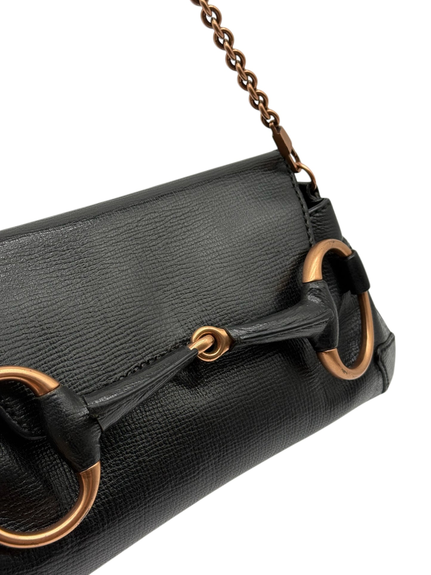 Gucci Vintage Black Leather Small Horsebit Shoulder Clutch Bag