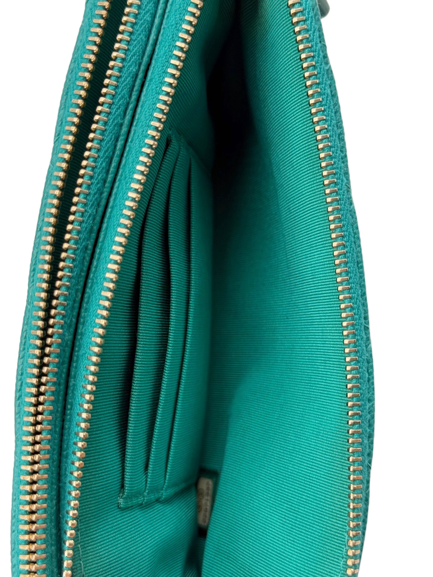 Chanel 2016 Turquoise Green Quilted Caviar Double Zip Wallet on Chain Bag
