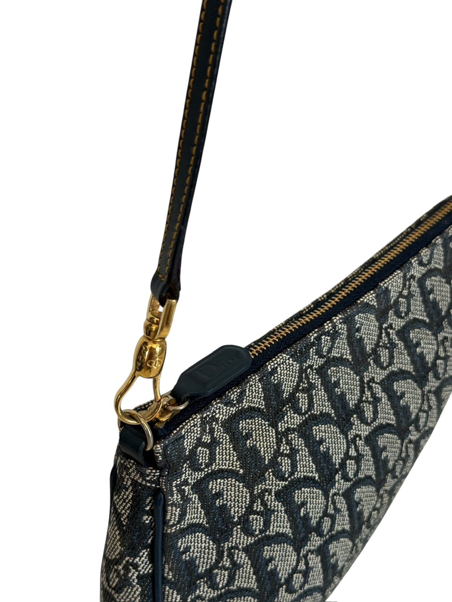 Dior Vintage 2001 Navy Blue Trotter Monogram Mini Saddle Pochette Shoulder Bag