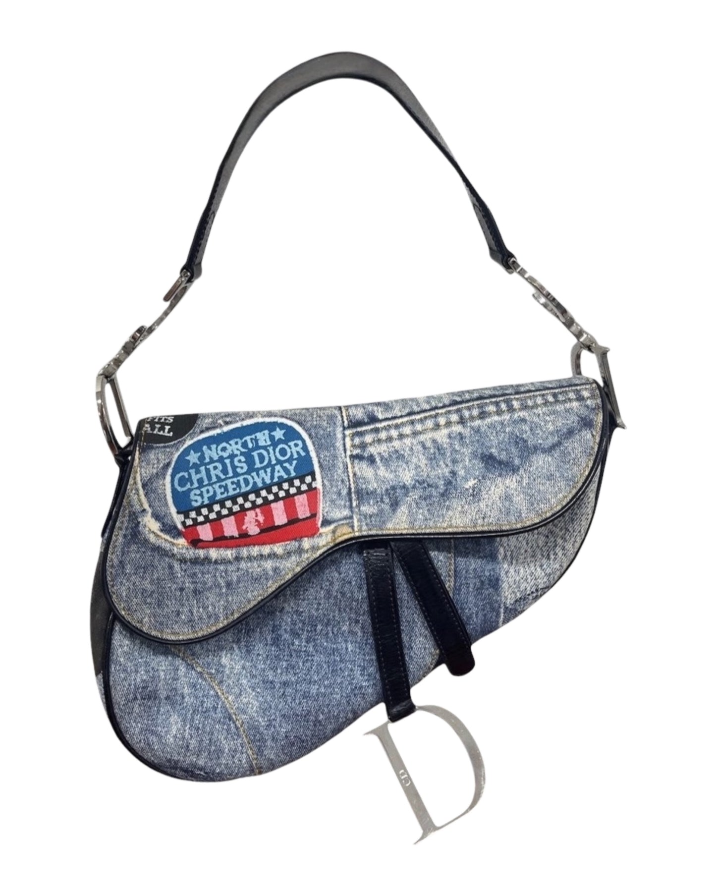 Dior Vintage 2001 Blue Denim Speedway Medium Saddle Bag