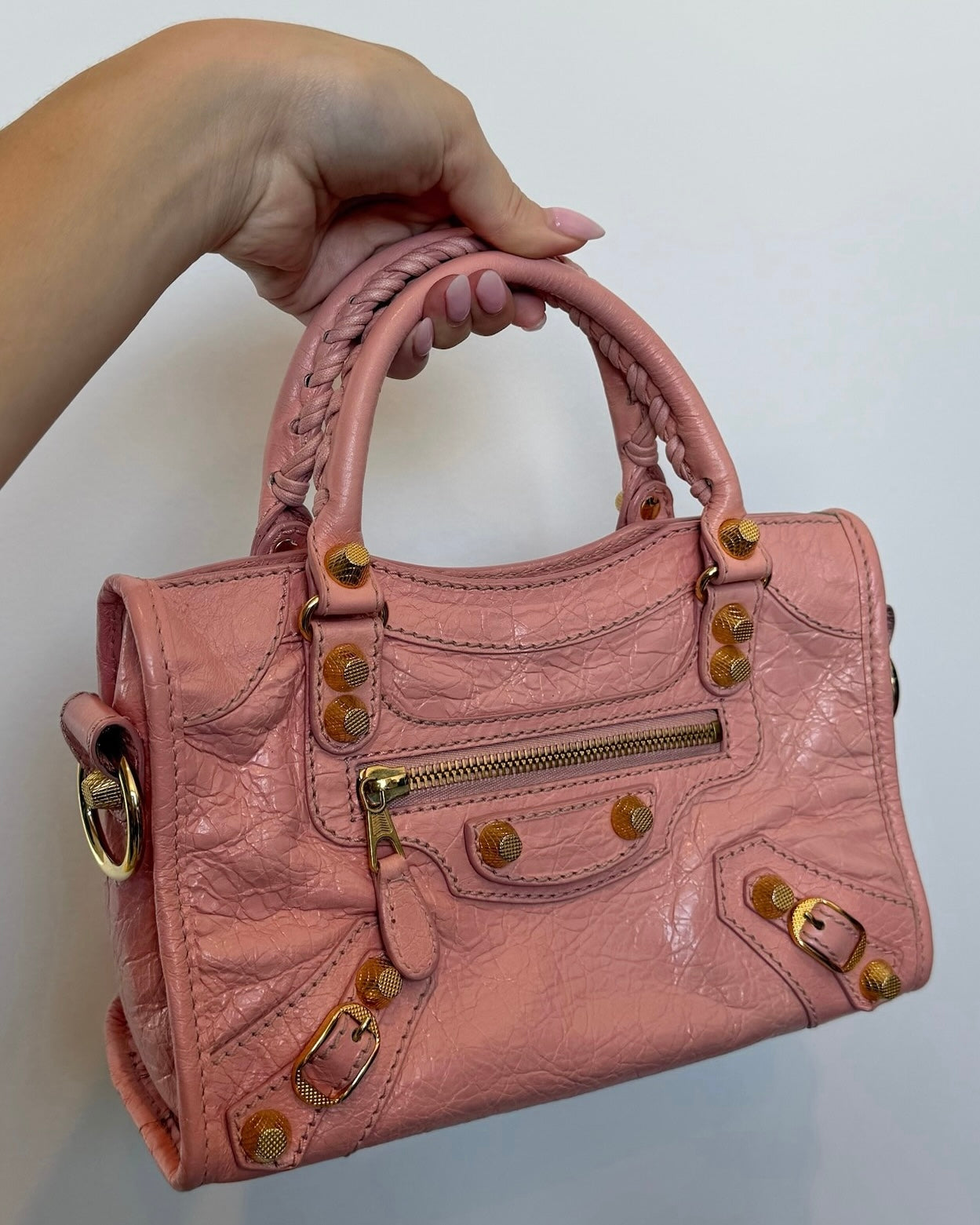 Balenciaga Vintage Baby Pink Rose Peche Agneau Leather Giant 12 Mini City Bag